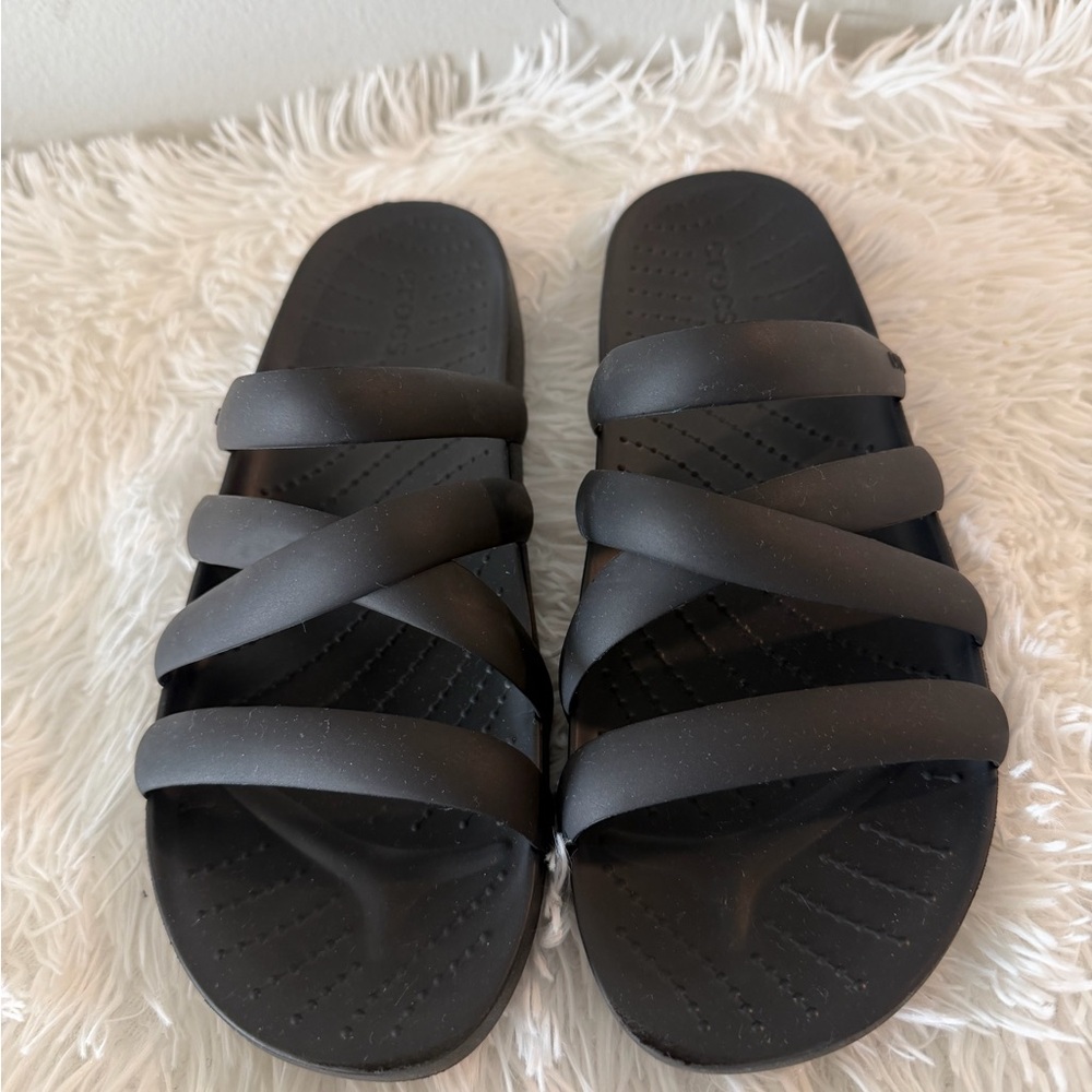 Black Crisscross Slide Sandals women size 8